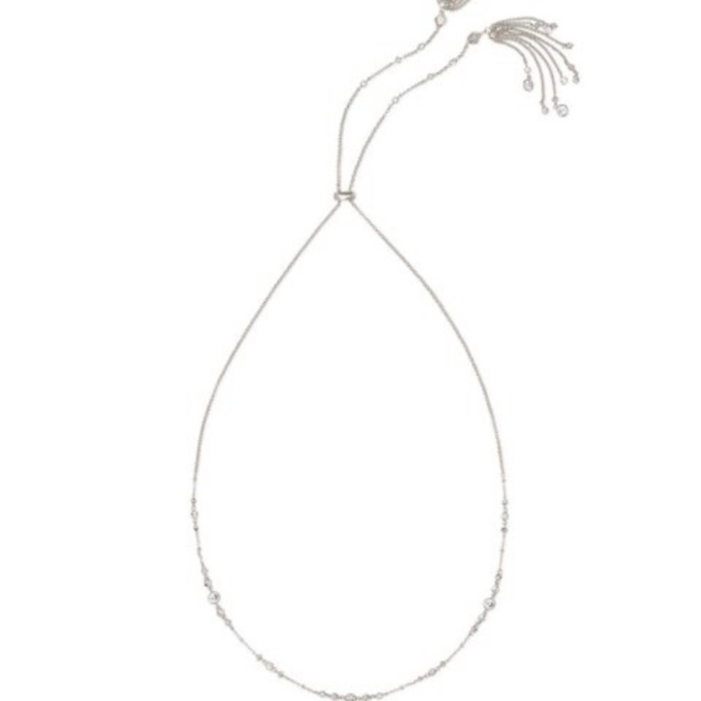 SILVER Kendra Scott Winifred Necklace Cubic Zirconia Adjustable Lariat - Picture 2 of 6